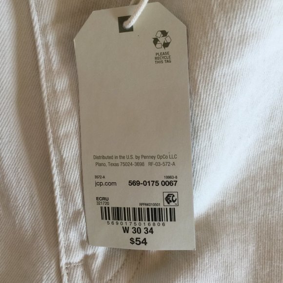 JCP The Slim Men's Jean Ecru 30 x 34 NWT - Picture 3 of 7